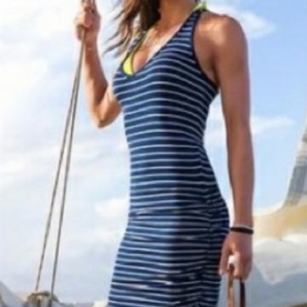 Athleta stripe tee racerback dress blue and white striped size XXS
